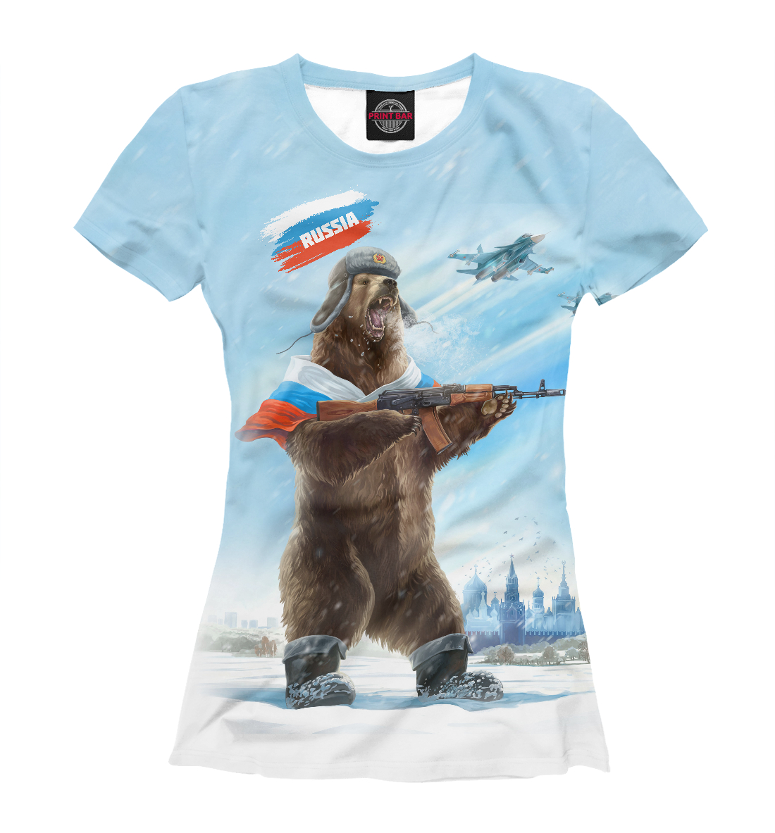Футболка Русский медведь с калашом для женщин, артикул: ARZ-221181-fut-1mp