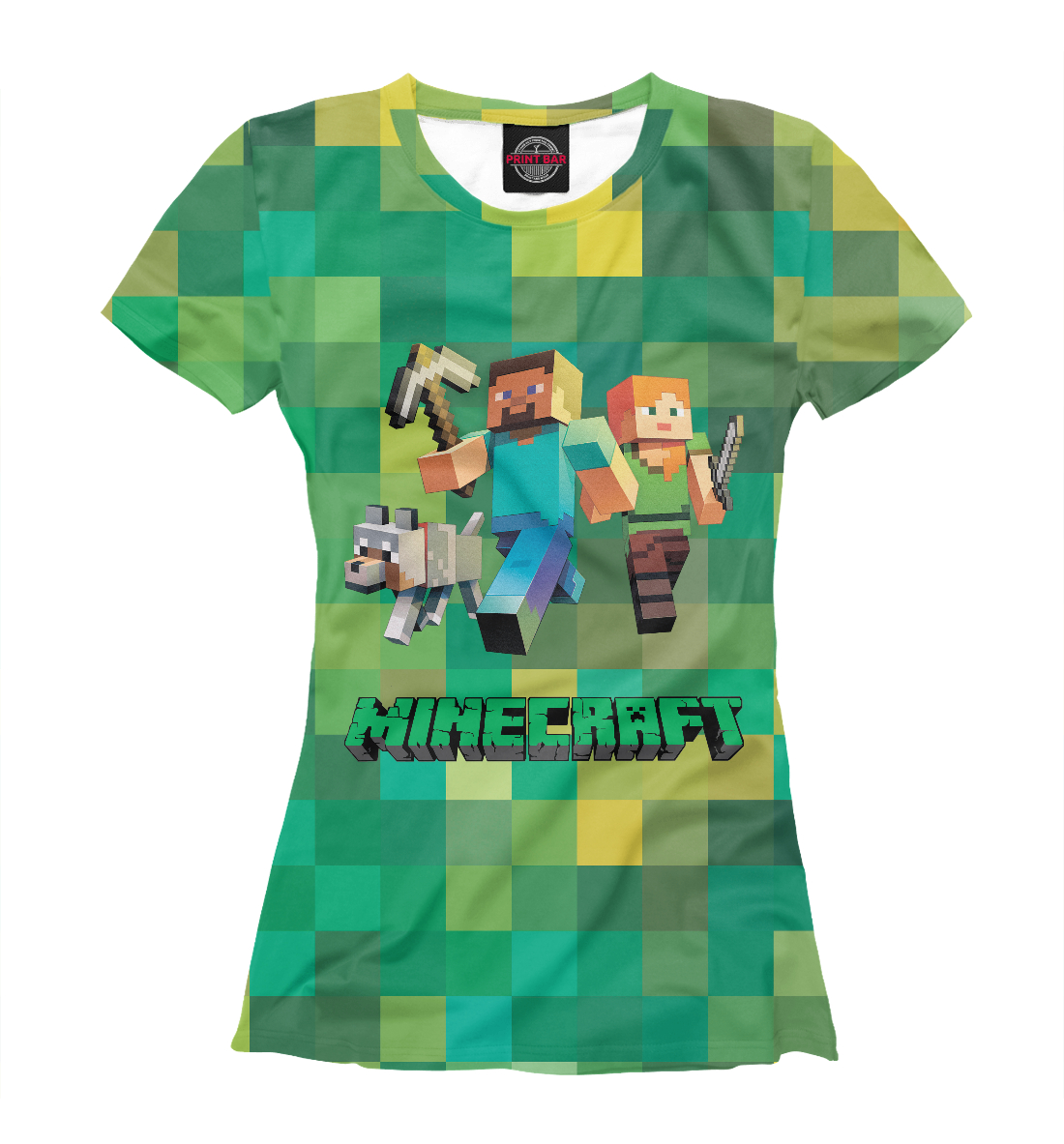 Женская Футболка с принтом Minecraft герои, артикул MCR-123452-fut-1mp