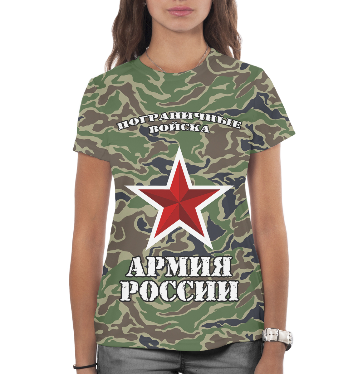 Детская Футболка с принтом Камуфляж Армии России для девочек, артикул PGR-375284-fut-1mp - фото 3