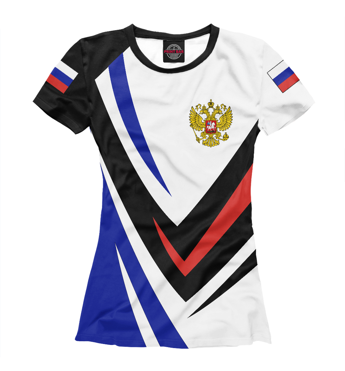 Женская Футболка с принтом Россия - флаг на рукавах, артикул SRF-641096-fut-1mp