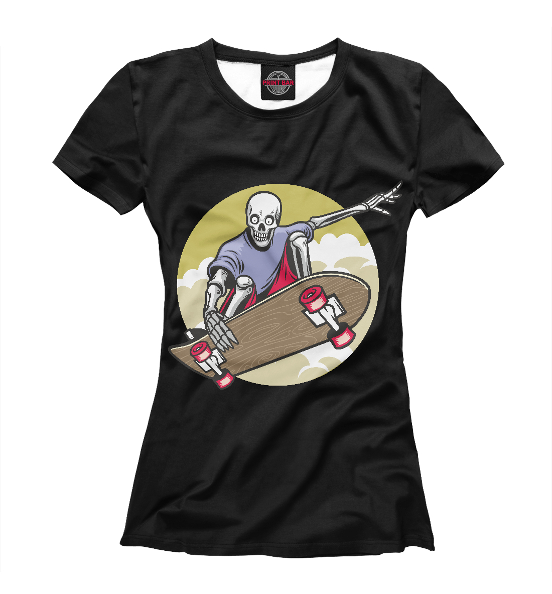 Женская Футболка с принтом Скелет на скейте, артикул SRZ-209920-fut-1mp
