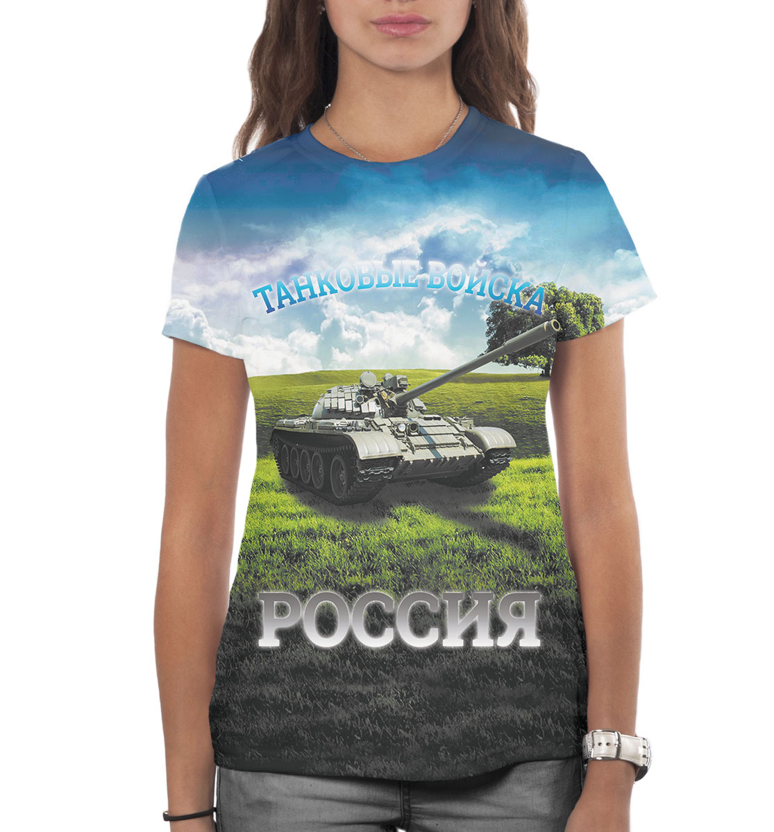Женская Футболка с принтом Танковые войска, артикул TNK-989065-fut-1mp - фото 3